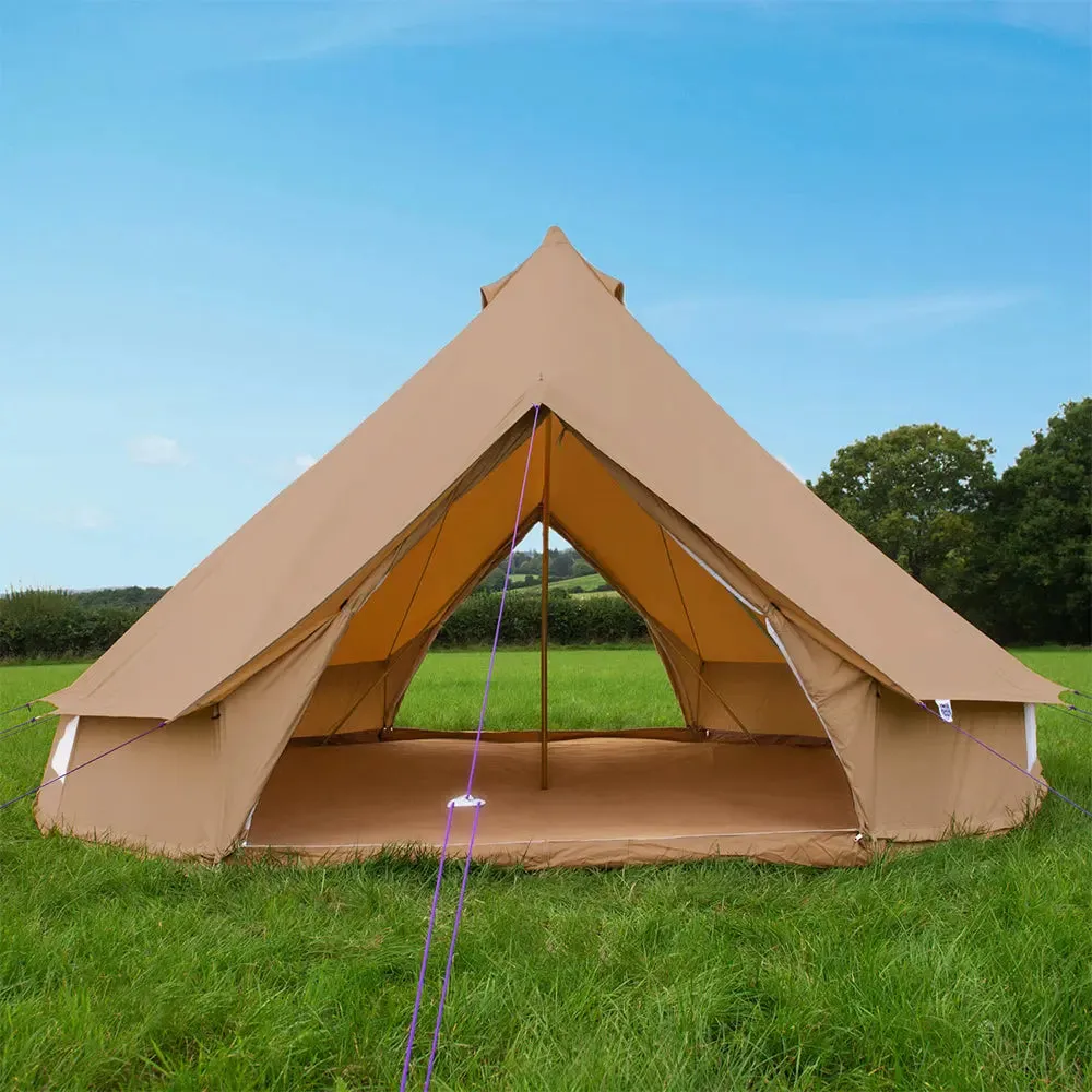 5M Classic Bell Tent 100% Cotton 285GSM Double Door - Coffee