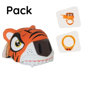 Paquete de productos: casco de bicicleta Orange Tiger, candado y timbre Tiger para niños